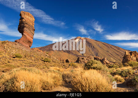 Rock formations à Roques de Garcia dans le Parc National du Teide sur Tenerife, Canaries, Espagne. Photographié dans un ciel ensoleillé morni Banque D'Images