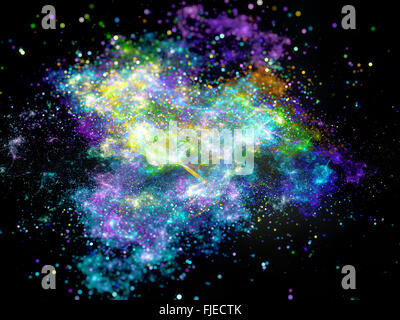Nébuleuse dans l'espace interstellaire multicolores avec des particules et des étoiles, générée par ordinateur abstract background Banque D'Images