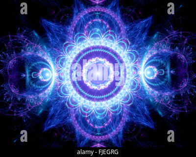 Rougeoyant bleu fractal mandala, générée par ordinateur abstract background Banque D'Images