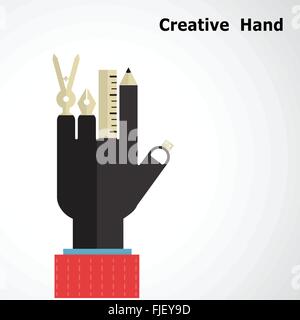 Main créatrice de modèles de conception de logo. Instrument de dessin signe avec business & education concept. Businessman hand sign. Designer Illustration de Vecteur