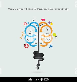 L'ouverture du cerveau cerveau créatif.concept abstract vector modèle de conception de logo. Logotype création industrielle d'entreprise Illustration de Vecteur