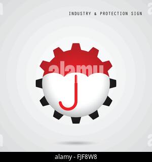 Inscrivez-parapluie et icône de l'engrenage. L'industrie, protection de l'environnement et concept de sécurité. Vector illustration Illustration de Vecteur