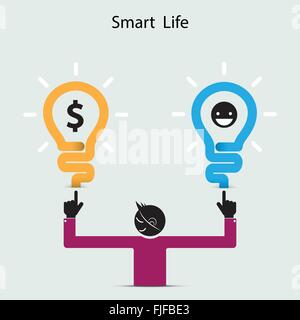 Heureux jeune homme symbole avec smart life concept. Idée d'entreprise et le succès concept. Vector illustration Illustration de Vecteur
