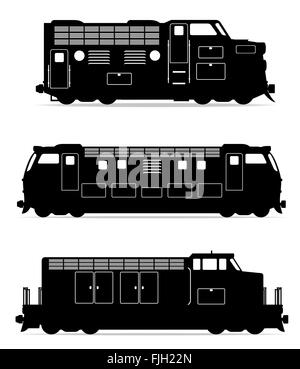 Icônes set train locomotive contour noir silhouette vector illustration isolé sur fond blanc Illustration de Vecteur