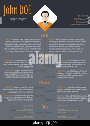 Cool curriculum vitae cv modèle de cv avec une photo et un arrière-plan sombre Illustration de Vecteur