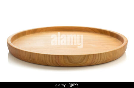 Plateau en bois isolé sur fond blanc Banque D'Images