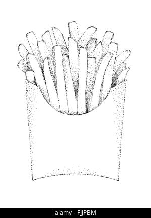 Frites frites dans une illustration de la boîte ancienne style lithographie Banque D'Images