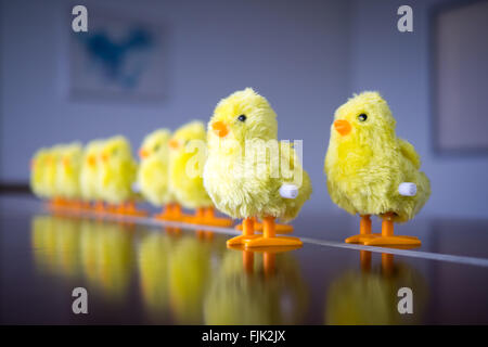 Un oisillon jouet. Concept : leadership, faire le premier pas, se démarquer de la foule. Banque D'Images