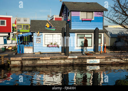 Maisons flottantes à Fisherman's Wharf - Victoria, île de Vancouver, Colombie-Britannique, Canada Banque D'Images