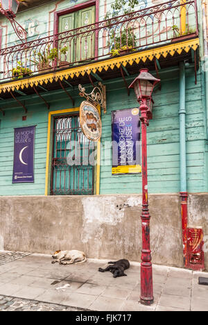 Photo de la façade d'un immeuble dans le Caminito, célèbre et populaire bande piétonne dans le quartier de La Boca Banque D'Images