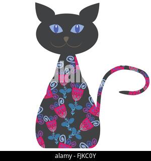 Silhouette d'un chat avec des fleurs, vector illustration Illustration de Vecteur
