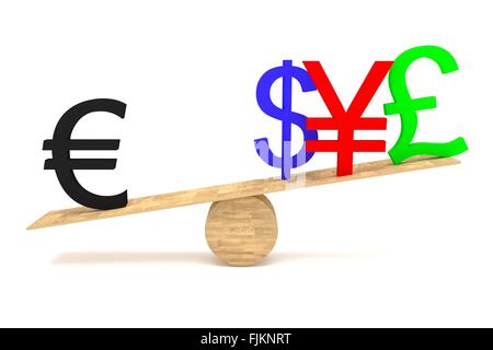 Euro fort : les devises sur une balançoire en bois Banque D'Images