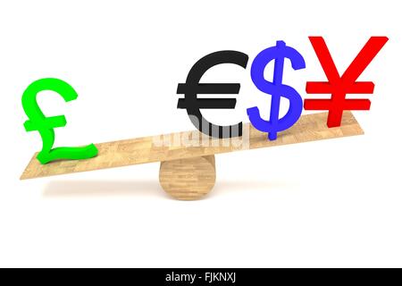 Strong British Pound : devises sur une balançoire en bois Banque D'Images