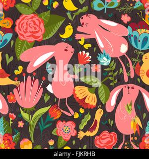 Lapins et fleurs motif transparent Illustration de Vecteur