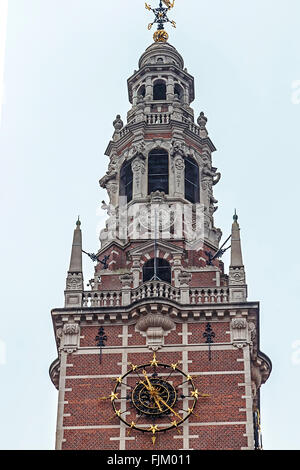 Détails de la tour de l'Université de Louvain, Belgique. Banque D'Images