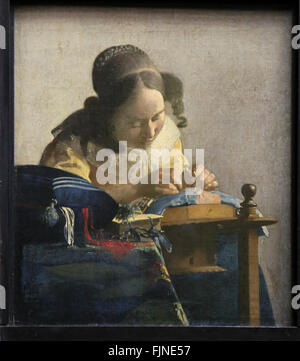 Johannes Vermeer (1632-1670). Peintre hollandais. La Dentellière, 1669-1670. Musée du Louvre. Paris. La France. Banque D'Images