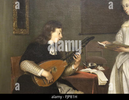 Gerard Ter Borch (1617-1681). Dutch painter. Âge d'Or hollandais. Le duo. Chanteur et joueur de luth, théorbe 1669. Détail. Banque D'Images