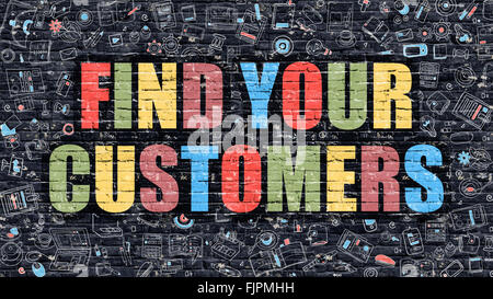 Trouver vos clients Concept avec Doodle icônes de design. Banque D'Images