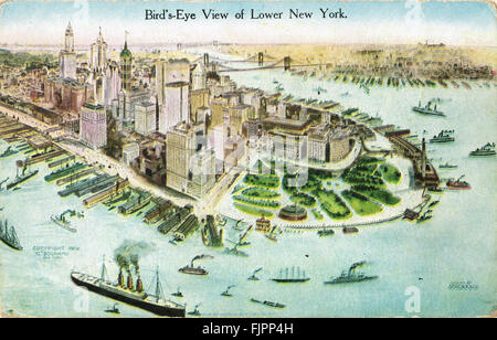 Bird's Eye View of New York Carte postale du début du xxe siècle Banque D'Images