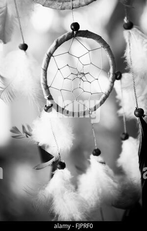 Photo en noir et blanc dream catcher sur fond multicolore Banque D'Images