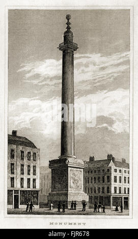 Le Monument, Londres. Construit 1670 pour commémorer le Grand Incendie de Londres, conçu par Sir Christopher Wren (1632 - 1723). À partir de 1835 imprimer Banque D'Images