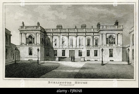 Burlington House, première noble demeure à être construit à Piccadilly, Londres. À partir de 1835 imprimer. Banque D'Images