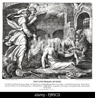 Daniel dans la fosse aux lions et Habacuc, Daniel chapitre XIV et Bel et le Dragon, 1852-60 illustration par Julius Schnorr von Carolsfeld Banque D'Images