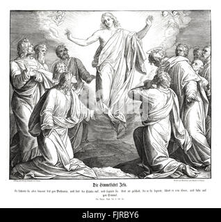 L'ascension du Christ, l'Évangile de Luc Chapitre 24 versets 50 - 51 ' et il les conduisit dehors jusqu'à Béthanie, et il leva ses mains, et les bénit. Et il arriva, comme il les bénissait, il se divisait d'eux, et transportées jusqu'au ciel." illustration 1852-60 par Julius Schnorr von Carolsfeld Banque D'Images