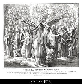 Ouverture de la 7-livre scellé par l'agneau, Apocalypse de Jean chapitre VIII les versets 1 - 2 "quand il ouvrit le septième sceau, il y eut dans le ciel un silence d'environ une demi-heure. Et je vis les sept anges qui se tenaient devant Dieu, et sept trompettes leur furent données.' 1852-60 illustration par Julius Schnorr von Carolsfeld Banque D'Images