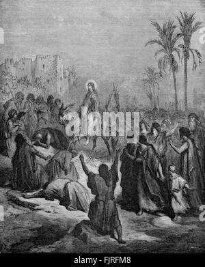 Le Christ est entrée à Jérusalem / Dimanche des Rameaux (Marc chapitre XI), illustration par Gustave Doré (1832 - 1883) Banque D'Images