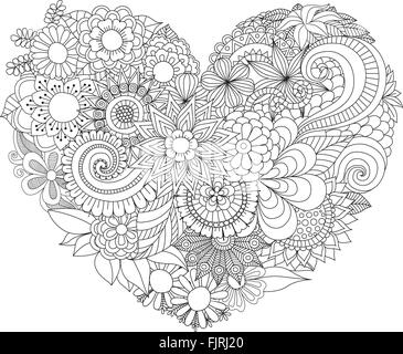 Line art design de belles fleurs en forme de coeur pour la carte,invitation,élément design et livre de coloriage adultes page. Vector illustration Illustration de Vecteur