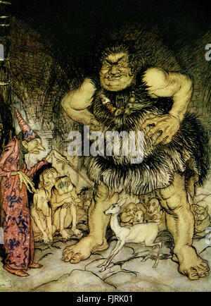 Jack The Giant Killer, anglais conte de fées. Sous-titre suivant : 'Le géant Galligantua et le méchant vieux magicien transformer la fille du duc dans une white hind'. Illustration par Arthur Rackham (1867 - 1939) Banque D'Images