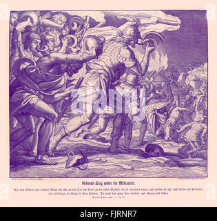 La victoire de Gédéon contre Madian, juges chapitre VII versets 19 - 21 'So Gédéon et les cent hommes qui étaient avec lui, vinrent jusqu'à l'extérieur du camp dans le début de la deuxième veille ; et ils avaient récemment mais régler la montre : et ils sonnaient des trompettes, et les cruches de frein qui étaient entre leurs mains. Et les trois sociétés ont sonné les trompettes, et les cruches de frein, et a tenu les lampes dans leur main gauche, et les trompettes dans leur main droite pour souffler mais : et ils ont crié, l'épée de l'Éternel et de Gédéon. Ils restèrent chacun à sa place autour du camp, et tout le Banque D'Images