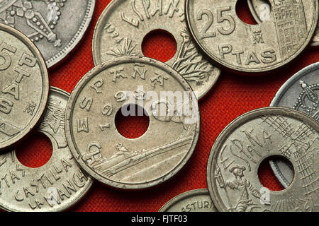 Coins de l'Espagne. Statues de Eduardo Chillida à San Sebastian, Pays Basque espagnol illustrée dans le coin de la peseta 25 (1993). Banque D'Images