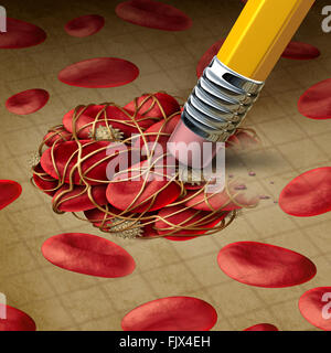 Caillot de sang et de thrombose caillots retrait traitement concept comme une gomme effacer le blocage dangereux regroupés par sticky Banque D'Images