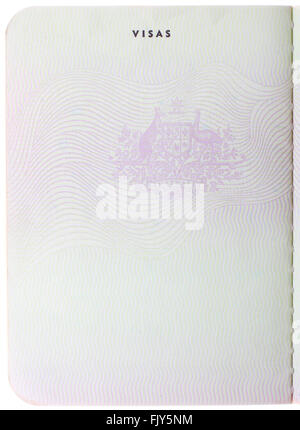 Ancien passeport australien vierge page isolé sur fond blanc Banque D'Images