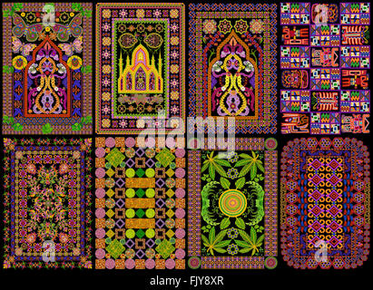 Un tapis de prières islamiques en persan jeu style. Abstract handmade collage à partir de fleurs d'été isolé sur noir. Tous les full size Banque D'Images