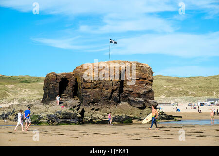 Chapelle rock sur la plage de Rolvenden à Cornwall, UK Banque D'Images