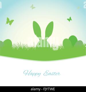 Carte de pâques avec oreilles de lapin et d'oeufs sur l'herbe Illustration de Vecteur