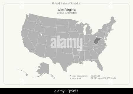 États-unis d'Amérique site isolé et West Virginia State territoire. vector USA politique plan géographique Modèle de page. Illustration de Vecteur