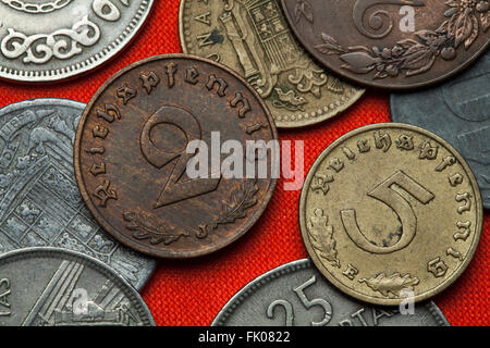 Coins de l'Allemagne nazie. Pièces Reichspfennig allemand (1938). Banque D'Images