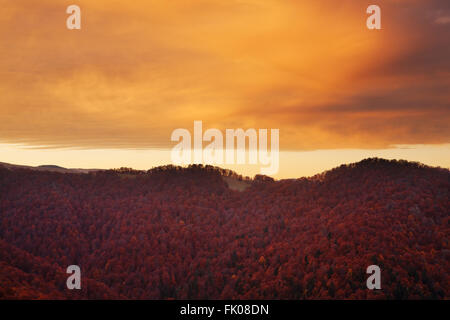 Aube Du ciel, peint dans des couleurs vives. L'Ukraine, des Carpates. Banque D'Images