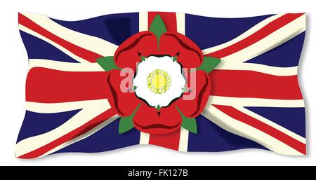 L'insigne de Lancaster et de York sur une Union Jack à l'arrière-plan Illustration de Vecteur