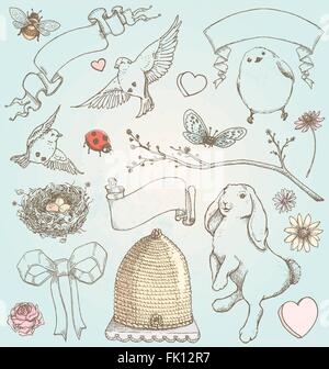 Éléments à ressort vintage Hand Drawn Vector Set Illustration de Vecteur