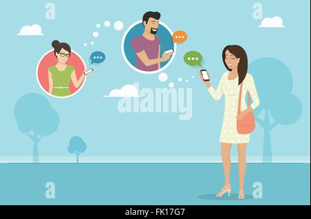 Discuter avec ses amis via messenger app Illustration de Vecteur