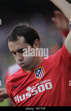 Diego Godin en action au cours de la La Liga match FC Barcelone - Atlético Madrid Janvier 30, 2016 au Camp Nou, Barcelona, Espagne Banque D'Images