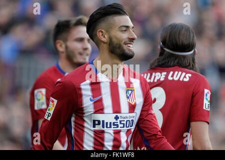 Koké objectif de célébration quand liga match FC Barcelone - Atlético Madrid Janvier 30, 2016 au Camp Nou, Barcelona, Espagne Banque D'Images