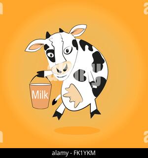 Smiling vache donne seau de lait Illustration de Vecteur