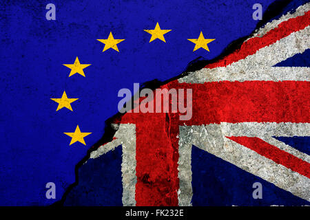 Brexit : Drapeaux du Royaume-Uni et l'Union européenne pour illustrer la sortie éventuelle de Grande-Bretagne de l'UE Banque D'Images