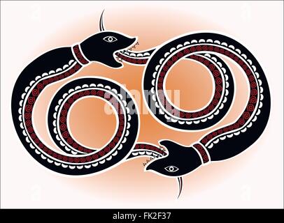 Motif ethnique décoratif dans le style de la légende des Affaires indiennes et du Nord Fédération de populations de serpents noirs stylisés chase les uns les autres. EPS10 vector illustration. Illustration de Vecteur